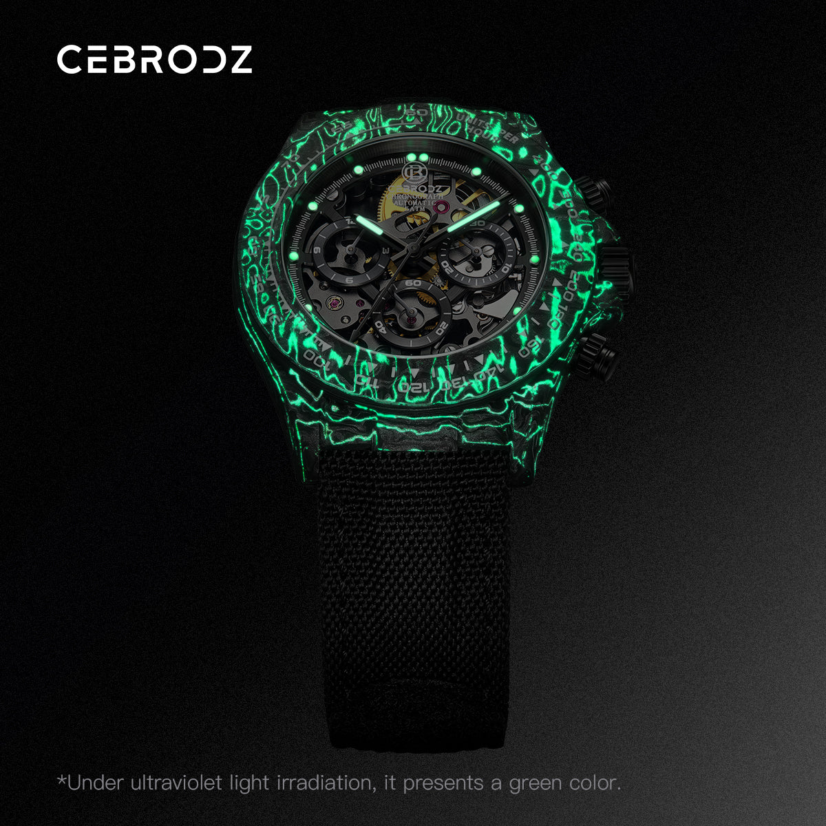 CEBRODZ Men's Chronograph DIY bezel Carbon fiber case Luminous bezel Mechanical Automatic machinery 56g weight