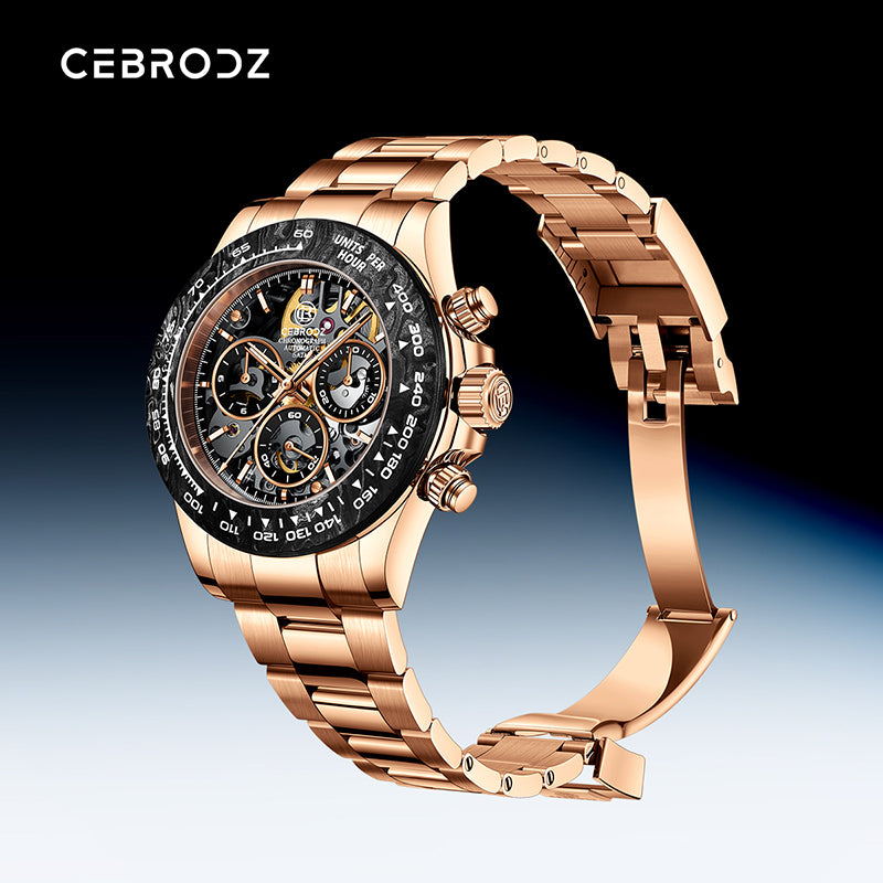 CEBRODZ Men's Chronograph DIY bezel Skeleton Watch 904L stainless steel Mechanical Automatic machinery 50m waterproof