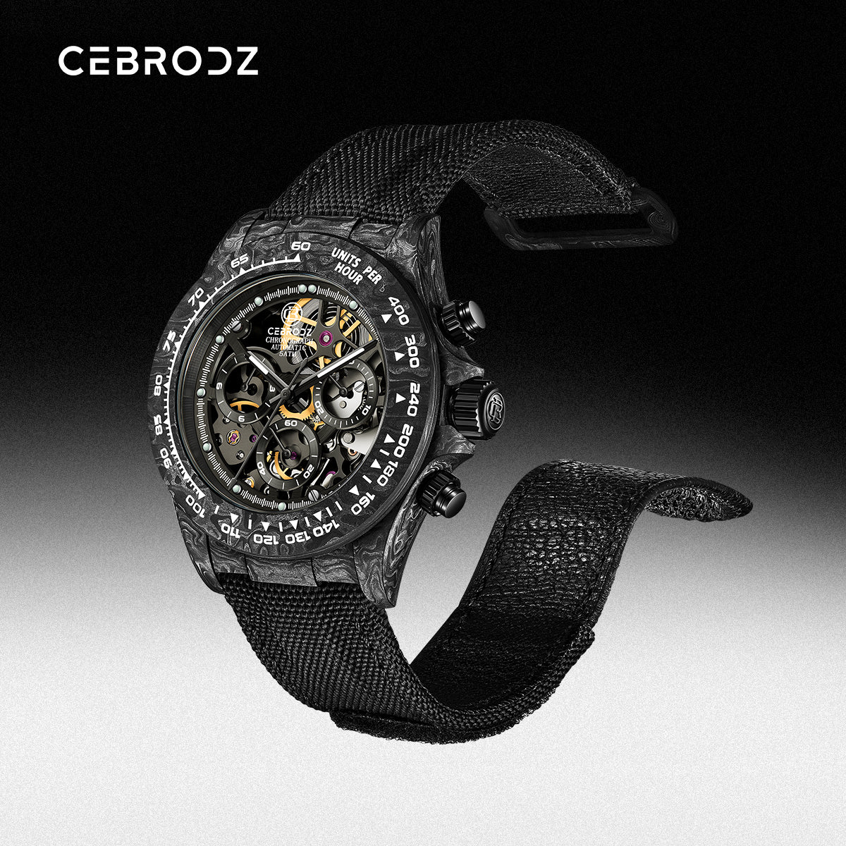CEBRODZ Men's Chronograph DIY bezel Carbon fiber case Luminous bezel Mechanical Automatic machinery 56g weight