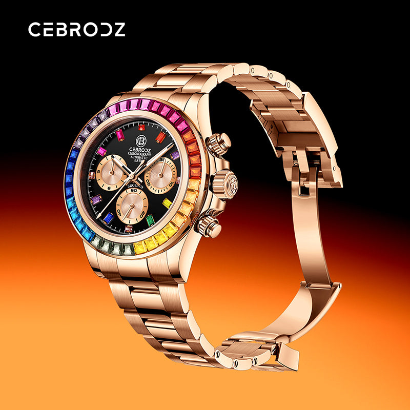 CEBRODZ Men's Chronograph DIY bezel 904L stainless steel Mechanical Automatic machinery 50m waterproof