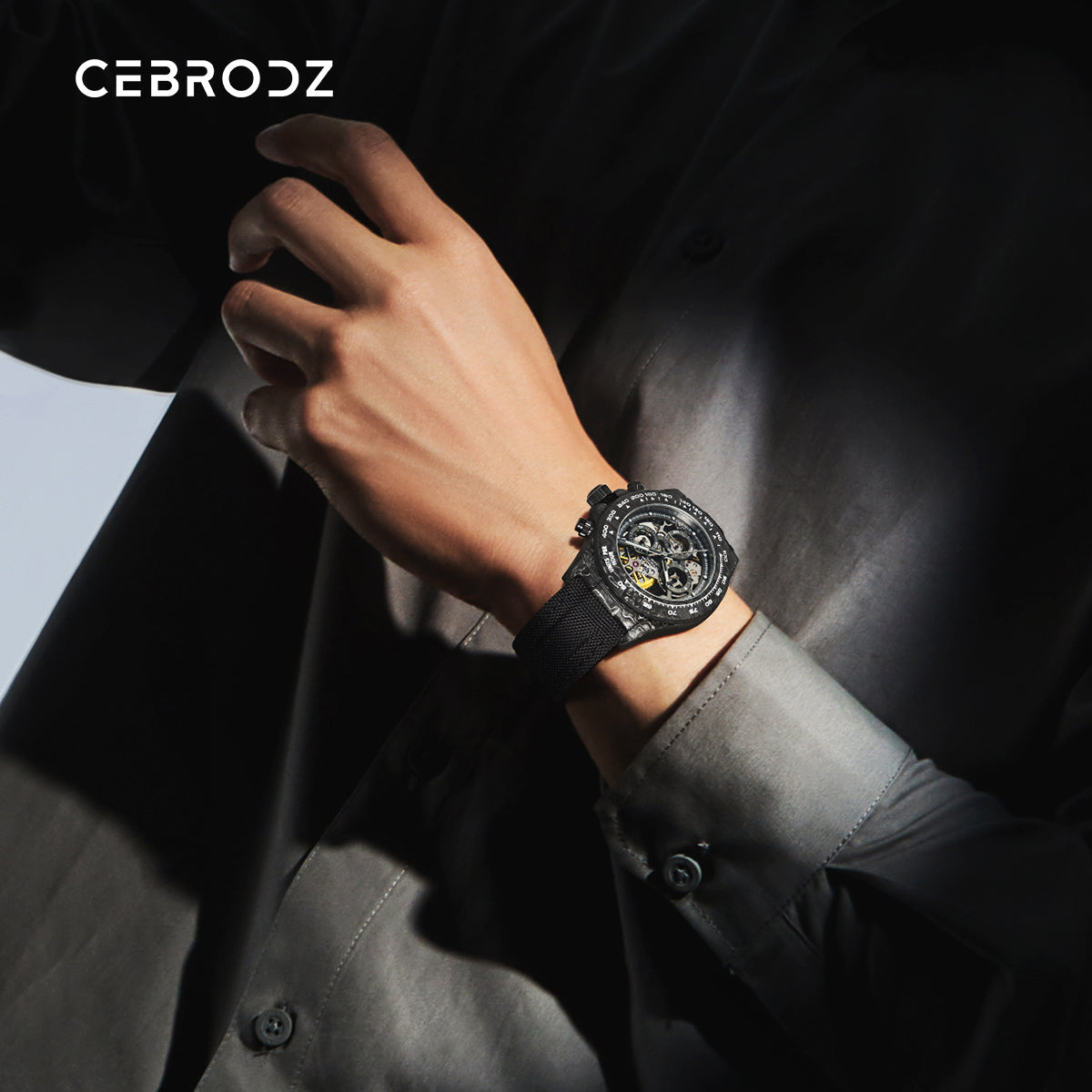 CEBRODZ Men's Chronograph DIY bezel Carbon fiber case Luminous bezel Mechanical Automatic machinery 56g weight