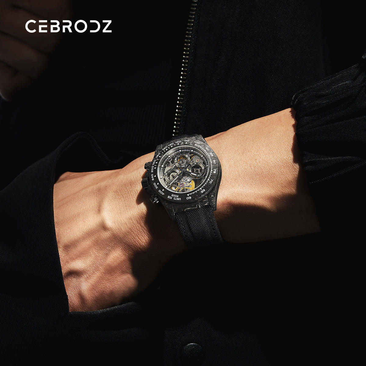 CEBRODZ Men's Chronograph DIY bezel Carbon fiber case Luminous bezel Mechanical Automatic machinery 56g weight