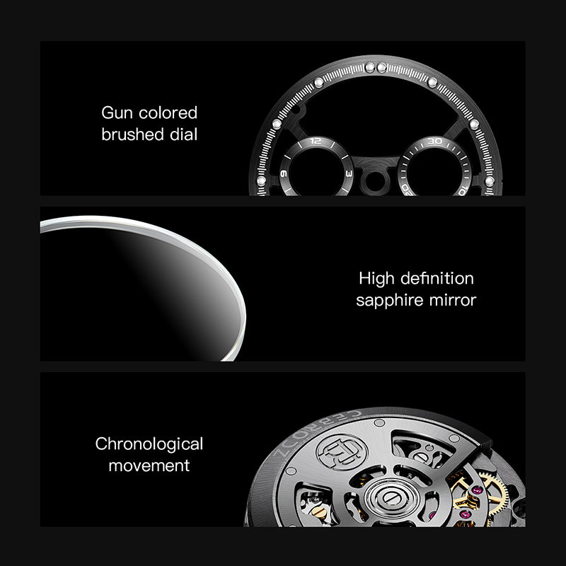 CEBRODZ Men's Chronograph DIY bezel Carbon fiber case Luminous bezel Mechanical Automatic machinery 56g weight