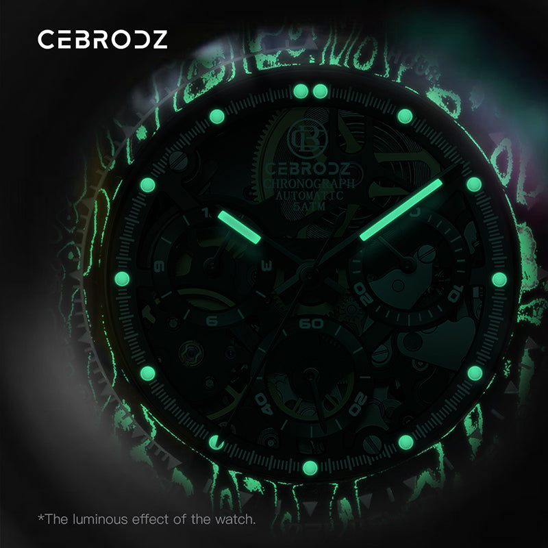 CEBRODZ Men's Chronograph DIY bezel Carbon fiber case Luminous bezel Mechanical Automatic machinery 56g weight