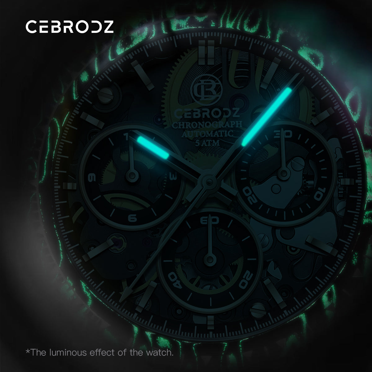CEBRODZ Men's Chronograph DIY bezel Skeleton Watch 904L stainless steel Mechanical Automatic machinery 50m waterproof