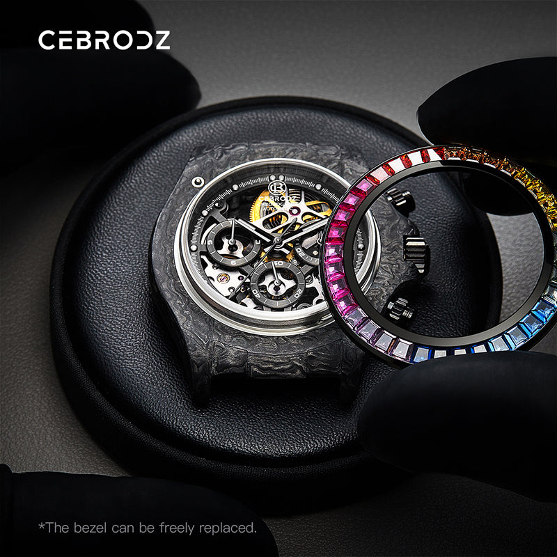 CEBRODZ Men's Chronograph DIY bezel Carbon fiber case Luminous bezel Mechanical Automatic machinery 56g weight