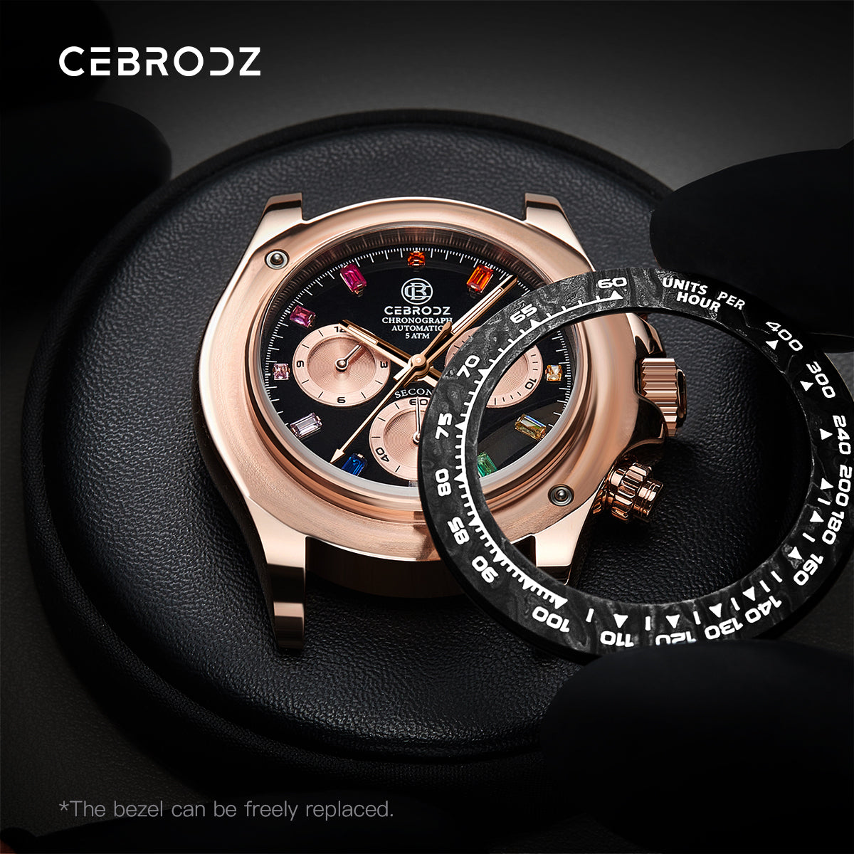 CEBRODZ Men's Chronograph DIY bezel 904L stainless steel Mechanical Automatic machinery 50m waterproof