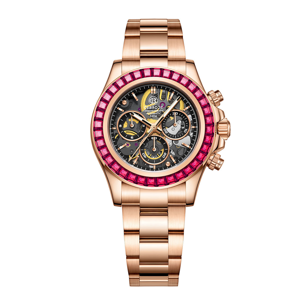 CEBRODZ Men's Chronograph DIY bezel Skeleton Watch 904L stainless steel Mechanical Automatic machinery 50m waterproof