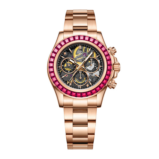 CEBRODZ Men's Chronograph DIY bezel Skeleton Watch 904L stainless steel Mechanical Automatic machinery 50m waterproof