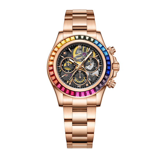 CEBRODZ Men's Chronograph DIY bezel Skeleton Watch 904L stainless steel Mechanical Automatic machinery 50m waterproof