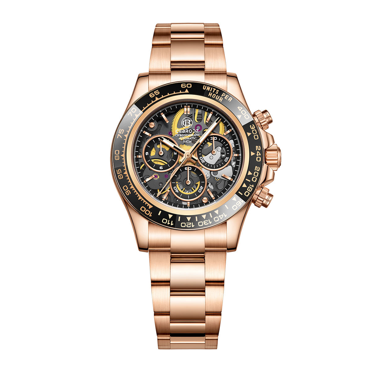 CEBRODZ Men's Chronograph DIY bezel Skeleton Watch 904L stainless steel Mechanical Automatic machinery 50m waterproof