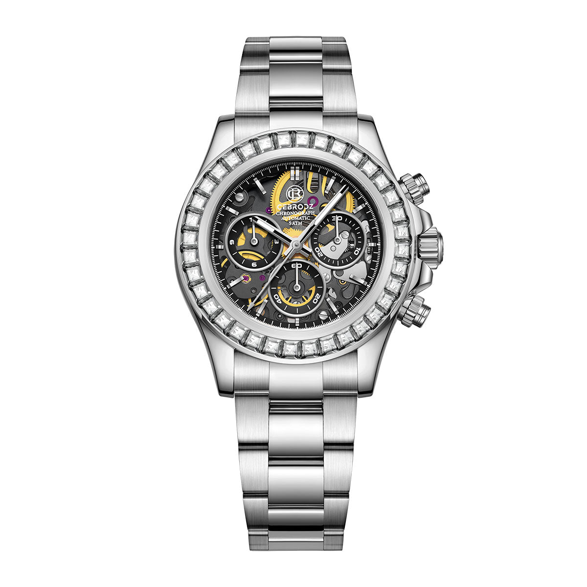CEBRODZ Men's Chronograph DIY bezel Skeleton Watch 904L stainless steel Mechanical Automatic machinery 50m waterproof