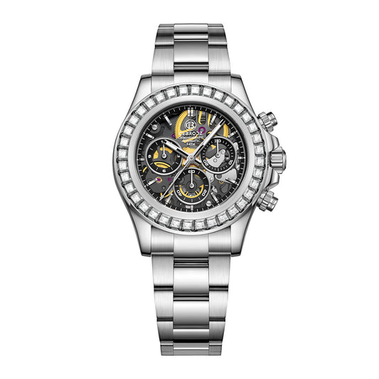 CEBRODZ Men's Chronograph DIY bezel Skeleton Watch 904L stainless steel Mechanical Automatic machinery 50m waterproof