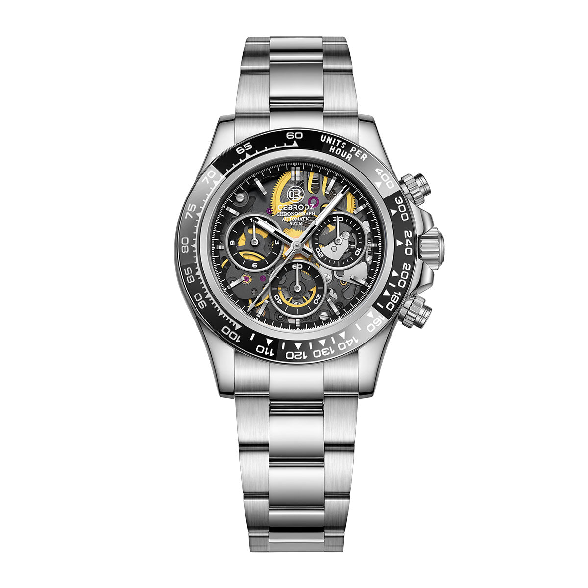 CEBRODZ Men's Chronograph DIY bezel Skeleton Watch 904L stainless steel Mechanical Automatic machinery 50m waterproof