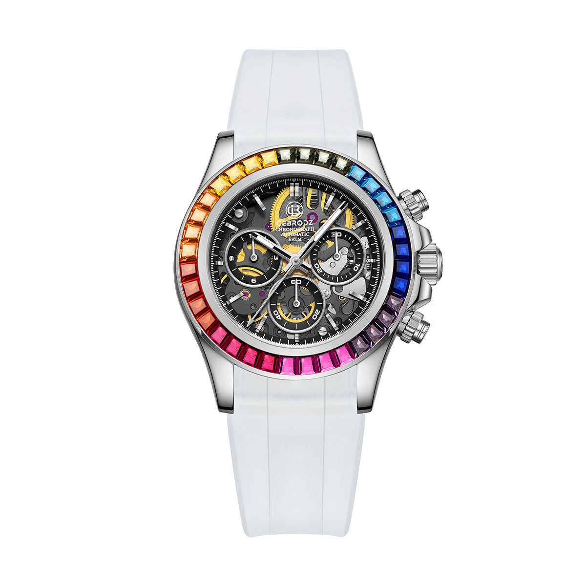 CEBRODZ Men's Chronograph DIY bezel Skeleton Watch 904L stainless steel Mechanical Automatic machinery 50m waterproof CB165100B1SRB