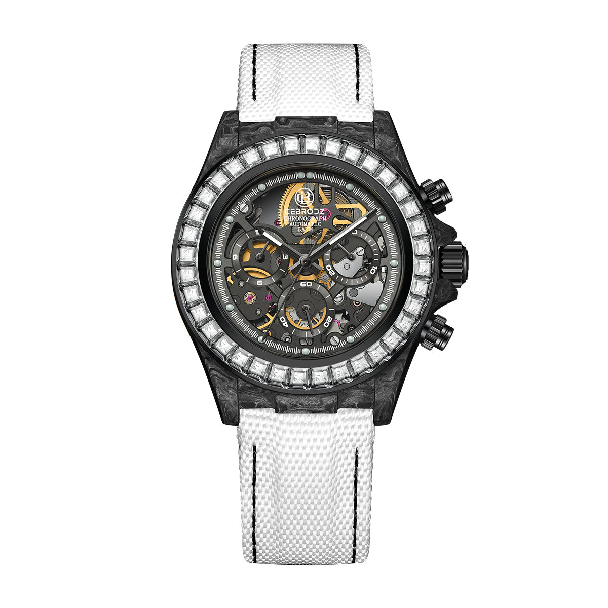 CEBRODZ Men's Chronograph DIY bezel Carbon fiber case Zircon bezel Mechanical Automatic machinery 59g weight CB1651111BGR