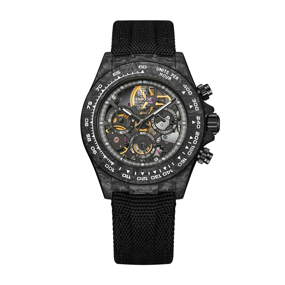 CEBRODZ Men's Chronograph DIY bezel Carbon fiber case Luminous bezel Mechanical Automatic machinery 56g weight