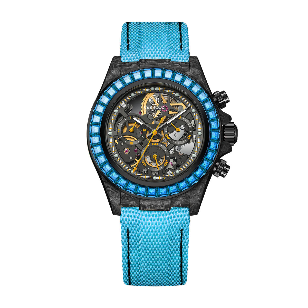 CEBRODZ Men's Chronograph DIY bezel Carbon fiber case Zircon bezel Mechanical Automatic machinery 59g weight