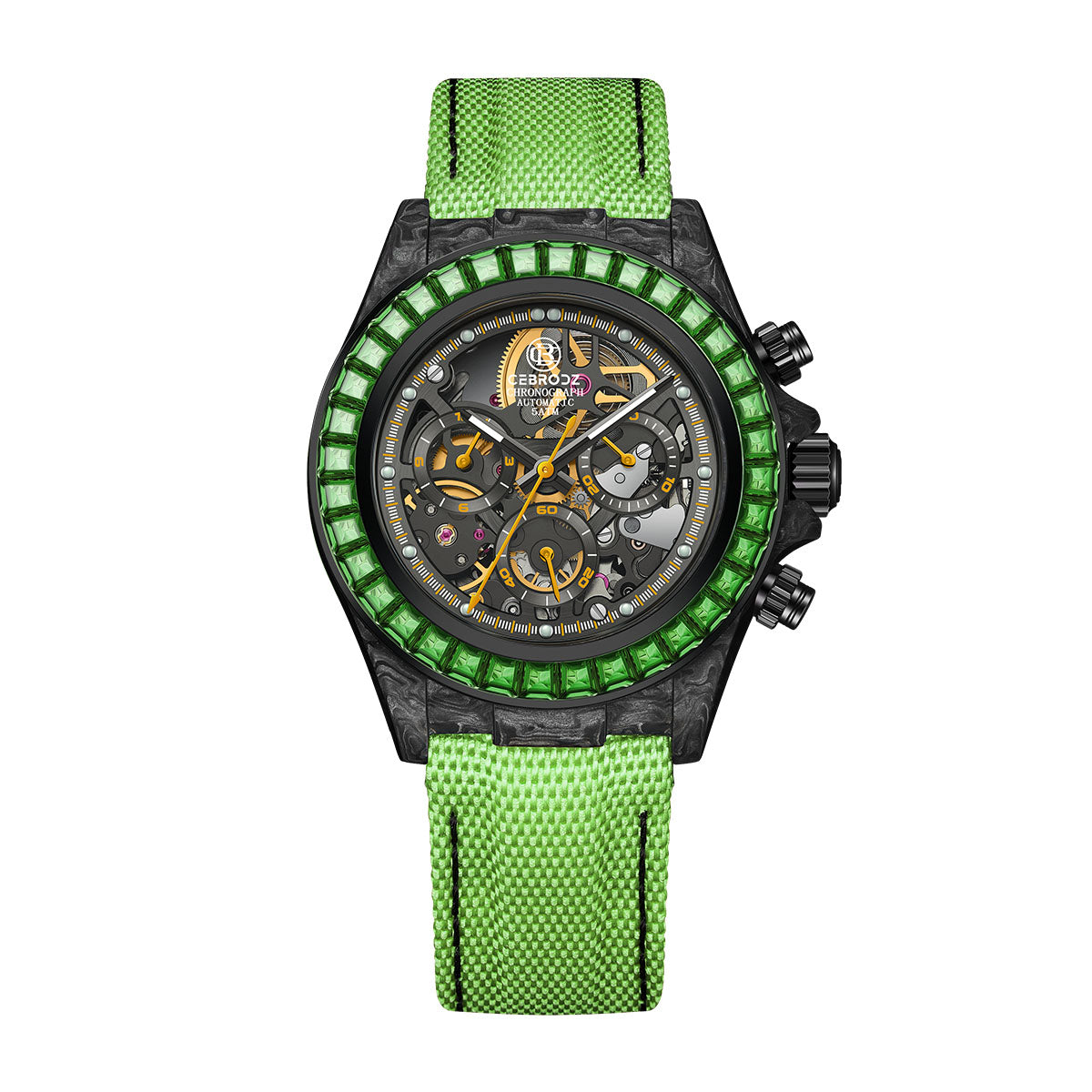 CEBRODZ Men's Chronograph DIY bezel Carbon fiber case Zircon bezel Mechanical Automatic machinery 59g weight CB1651111BW