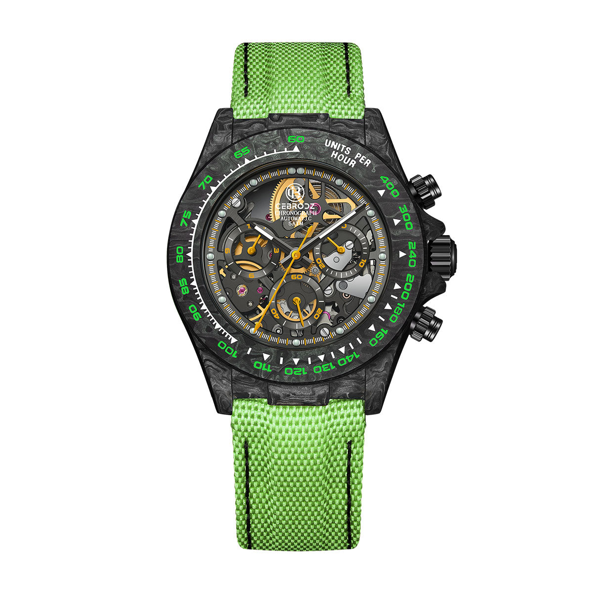 CEBRODZ Men's Chronograph DIY bezel Carbon fiber case Luminous bezel Mechanical Automatic machinery 56g weight