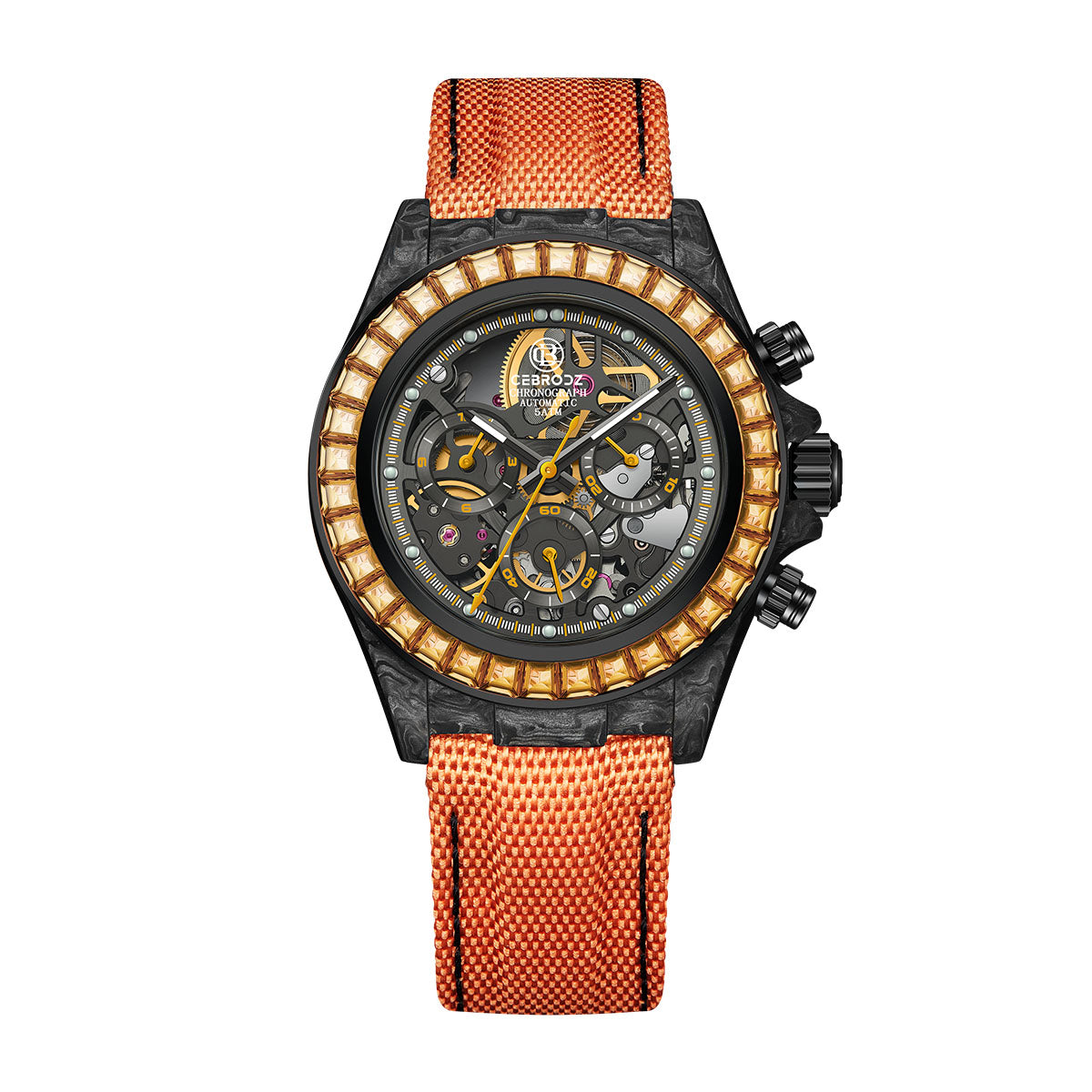 CEBRODZ Men's Chronograph DIY bezel Carbon fiber case Zircon bezel Mechanical Automatic machinery 59g weight