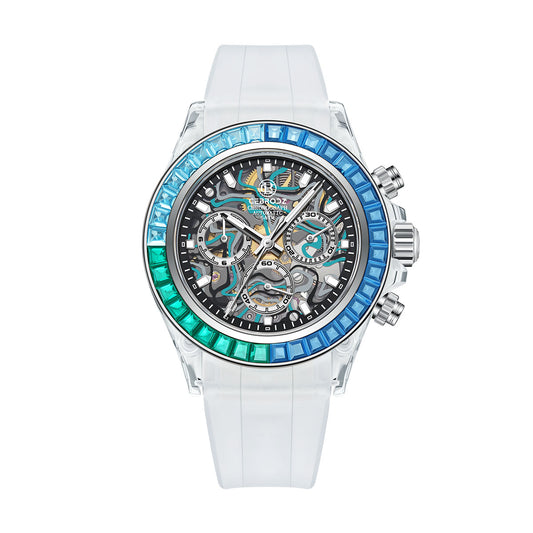 CEBRODZ Men's Chronograph K9 crystal case Zircon bezel Skeleton Watch Mechanical Automatic machinery 50m waterproof