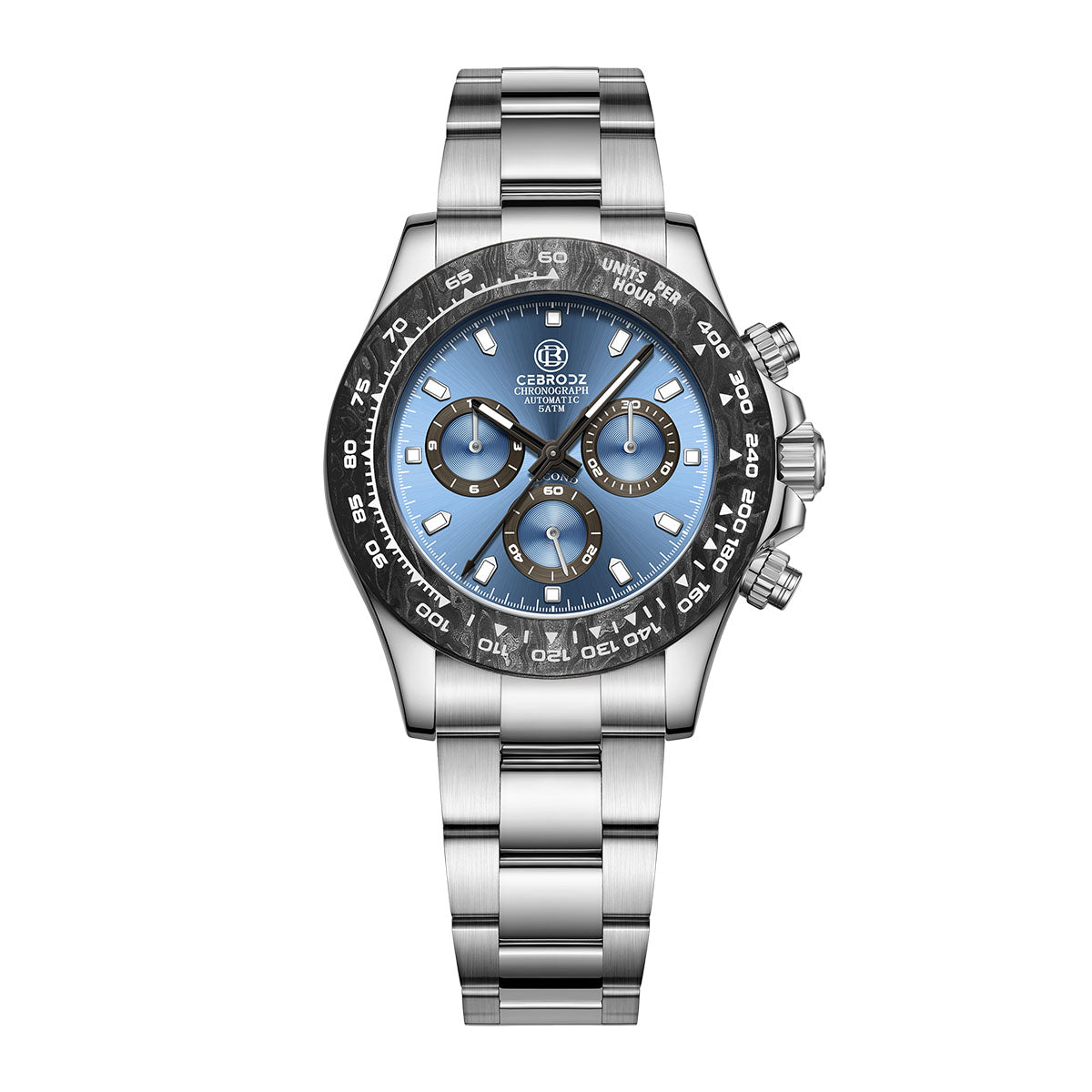 CEBRODZ Men's Chronograph DIY bezel 904L stainless steel Mechanical Automatic machinery 50m waterproof CB1652001SRB