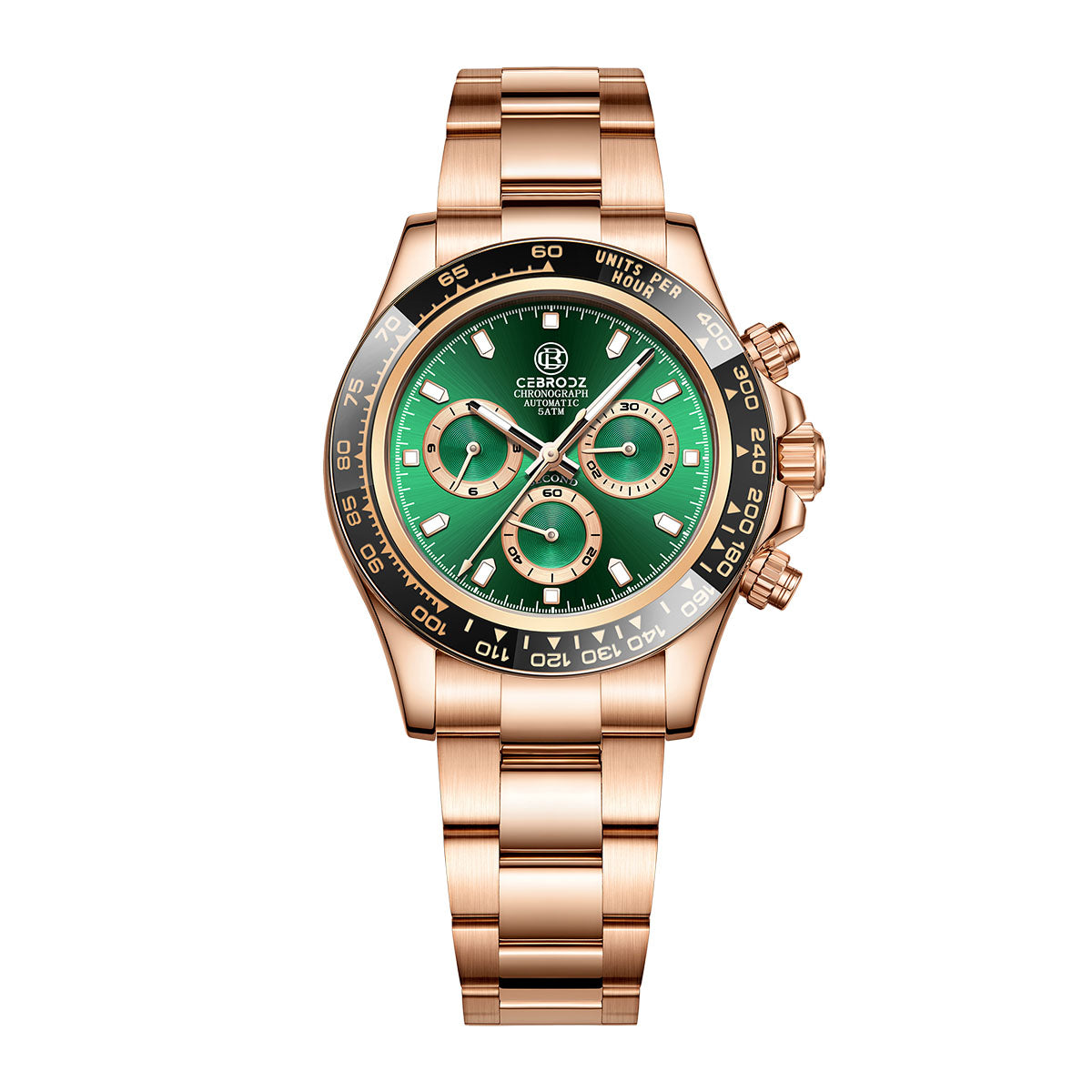 CEBRODZ Men's Chronograph DIY bezel 904L stainless steel Mechanical Automatic machinery 50m waterproof CB1652001GGR