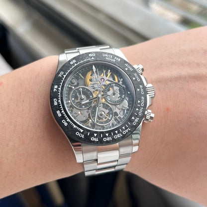 CEBRODZ Men's Chronograph DIY bezel Skeleton Watch Carbon fiber bezel 904L stainless steel Mechanical Automatic machinery 50m waterproof CB1651003