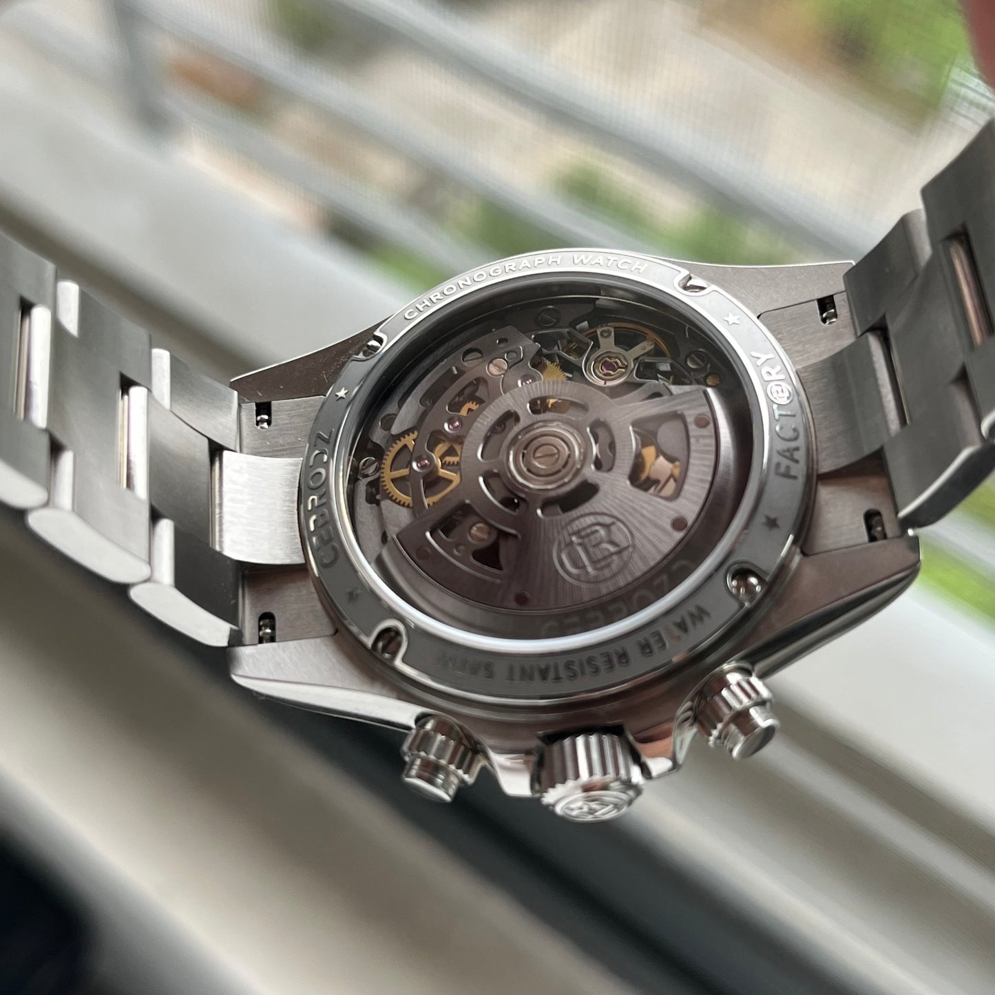CEBRODZ Men's Chronograph DIY bezel Skeleton Watch Ceramics bezel 904L stainless steel Mechanical Automatic machinery 50m waterproof CB1651002SB