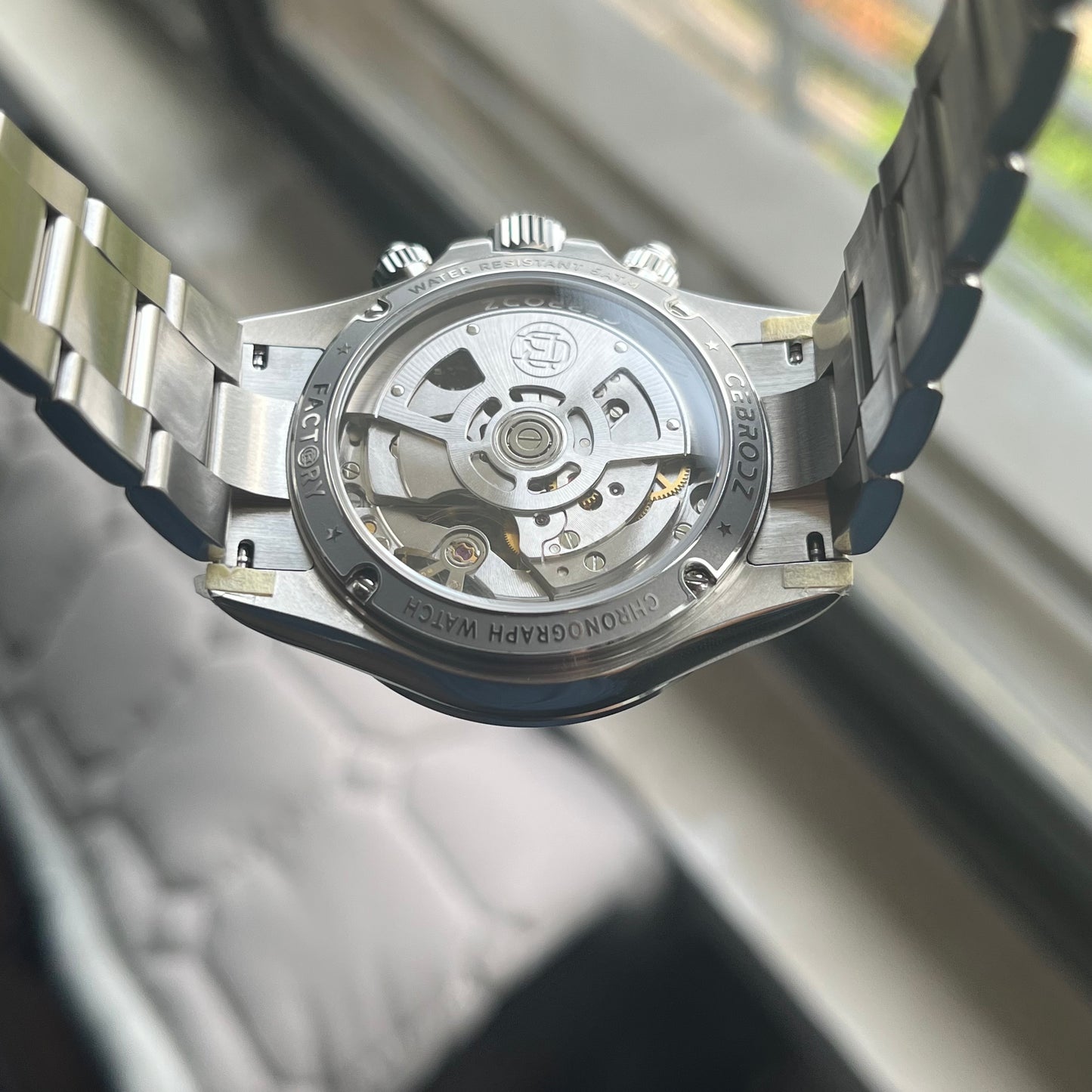 CEBRODZ Men's Chronograph Automatic machinery Replaceable bezel 904L stainless steel Mechanical 50m waterproof CB1652002SB