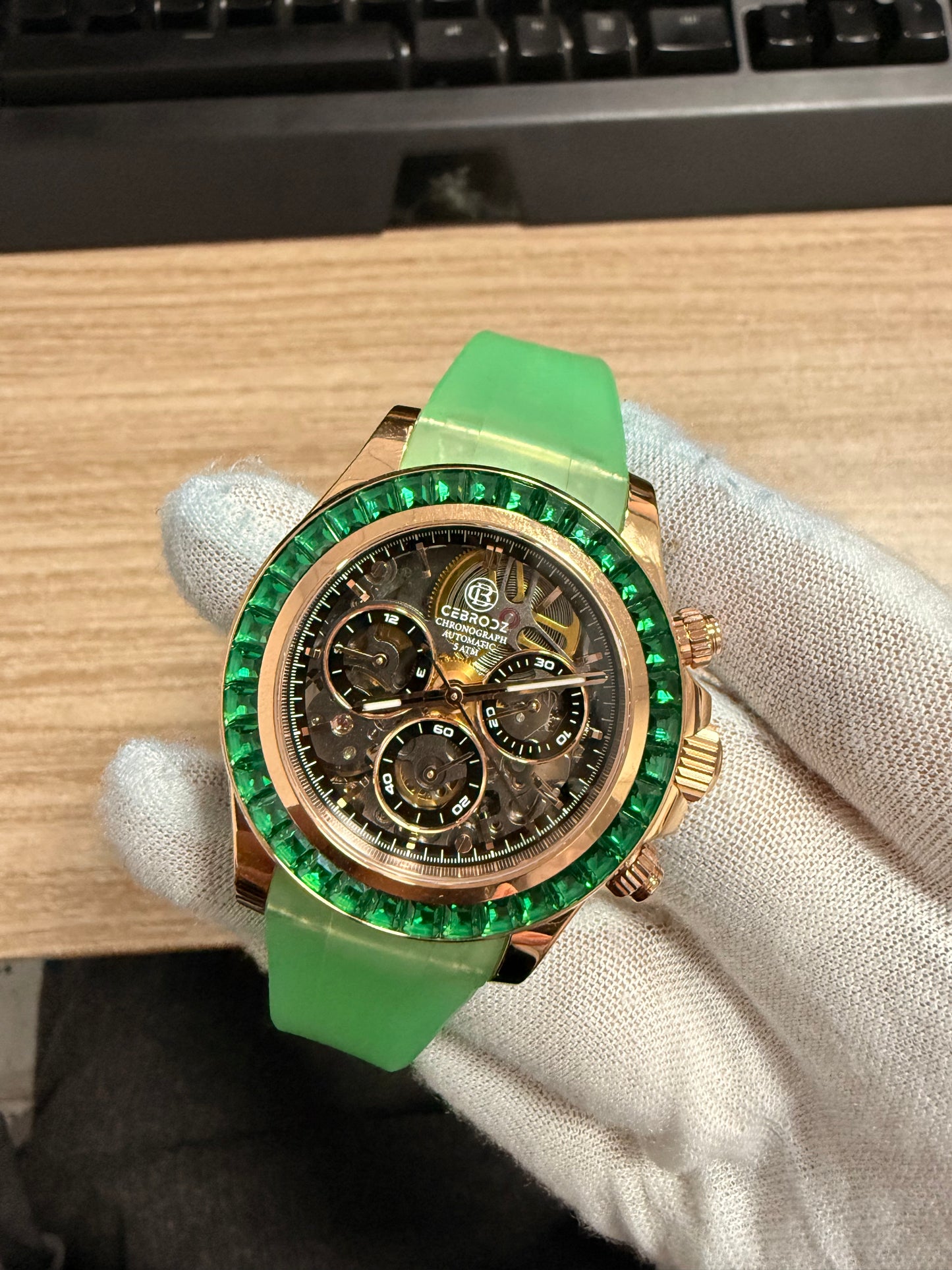 CEBRODZ Men's Chronograph DIY bezel Skeleton Watch 904L stainless steel Mechanical Automatic machinery 50m waterproof CB1651021GGR