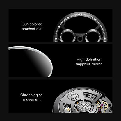CEBRODZ Men's Chronograph DIY bezel Carbon fiber case Luminous bezel Mechanical Automatic machinery 56g weight