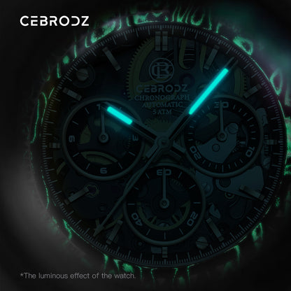 CEBRODZ Men's Chronograph DIY bezel Skeleton Watch 904L stainless steel Mechanical Automatic machinery 50m waterproof