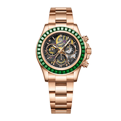 CEBRODZ Men's Chronograph DIY bezel Skeleton Watch 904L stainless steel Mechanical Automatic machinery 50m waterproof