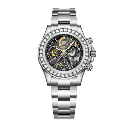 CEBRODZ Men's Chronograph DIY bezel Skeleton Watch 904L stainless steel Mechanical Automatic machinery 50m waterproof CB1651001SW