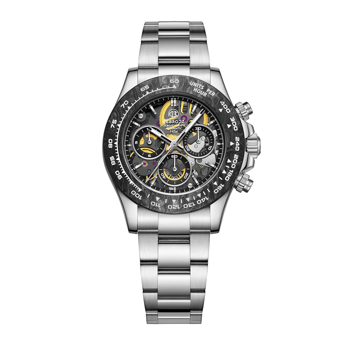 CEBRODZ Men's Chronograph DIY bezel Skeleton Watch Carbon fiber bezel 904L stainless steel Mechanical Automatic machinery 50m waterproof CB1651003