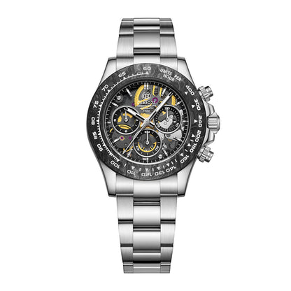 CEBRODZ Men's Chronograph DIY bezel Skeleton Watch Carbon fiber bezel 904L stainless steel Mechanical Automatic machinery 50m waterproof CB1651003