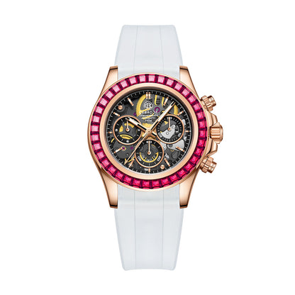 CEBRODZ Men's Chronograph DIY bezel Skeleton Watch Zircon bezel 904L stainless steel Mechanical Automatic machinery 50m waterproof CB1651022GB