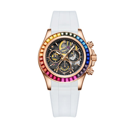 CEBRODZ Men's Chronograph DIY bezel Skeleton Watch Zircon bezel 904L stainless steel Mechanical Automatic machinery 50m waterproof CB1651022GB