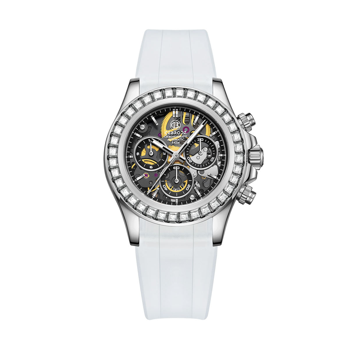 CEBRODZ Men's Chronograph DIY bezel Skeleton Watch 904L stainless steel Mechanical Automatic machinery 50m waterproof CB165100B1SW