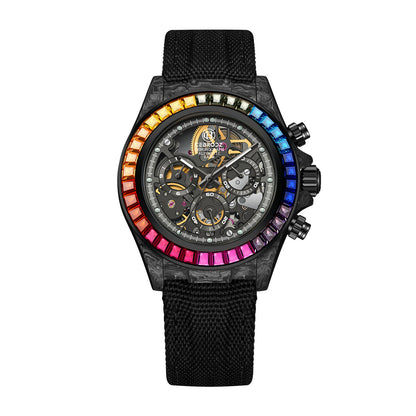 CEBRODZ Men's Chronograph DIY bezel Carbon fiber case Zircon bezel Mechanical Automatic machinery 59g weight CB1651111BW