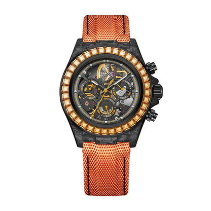 CEBRODZ Men's Chronograph DIY bezel Carbon fiber case Zircon bezel Mechanical Automatic machinery 59g weight CB1651111BW