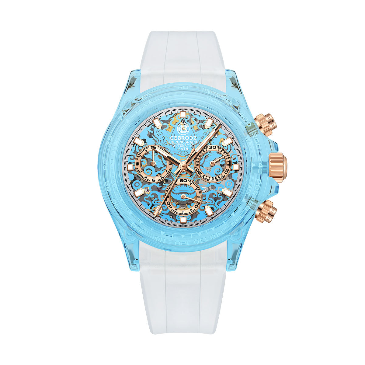 CEBRODZ Men's Chronograph K9 crystal case Skeleton Watch Mechanical Automatic machinery 50m waterproof