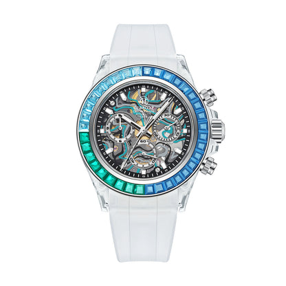 CEBRODZ Men's Chronograph K9 crystal case Zircon bezel Skeleton Watch Mechanical Automatic machinery 50m waterproof CB165122BL
