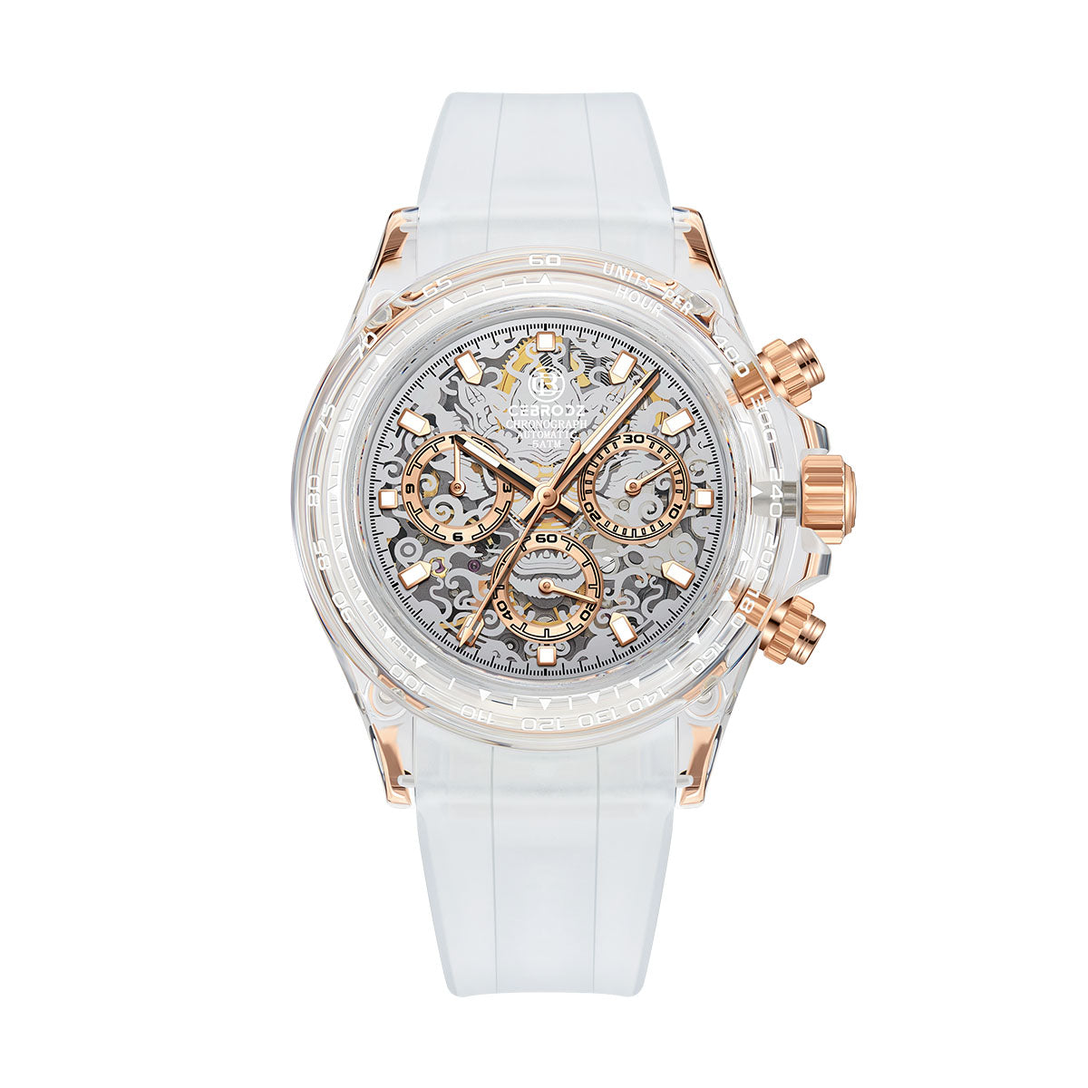 CEBRODZ Men's Chronograph K9 crystal case Skeleton Watch Mechanical Automatic machinery 50m waterproof CB165122BB