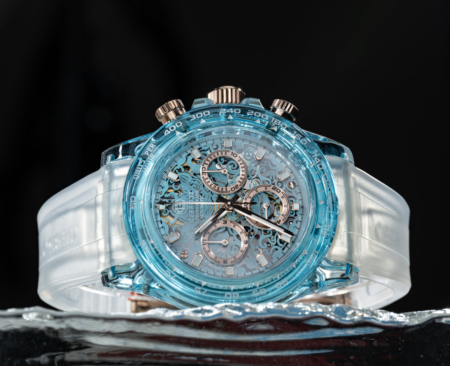 CEBRODZ Men's Chronograph K9 crystal case Skeleton Watch Mechanical Automatic machinery 50m waterproof