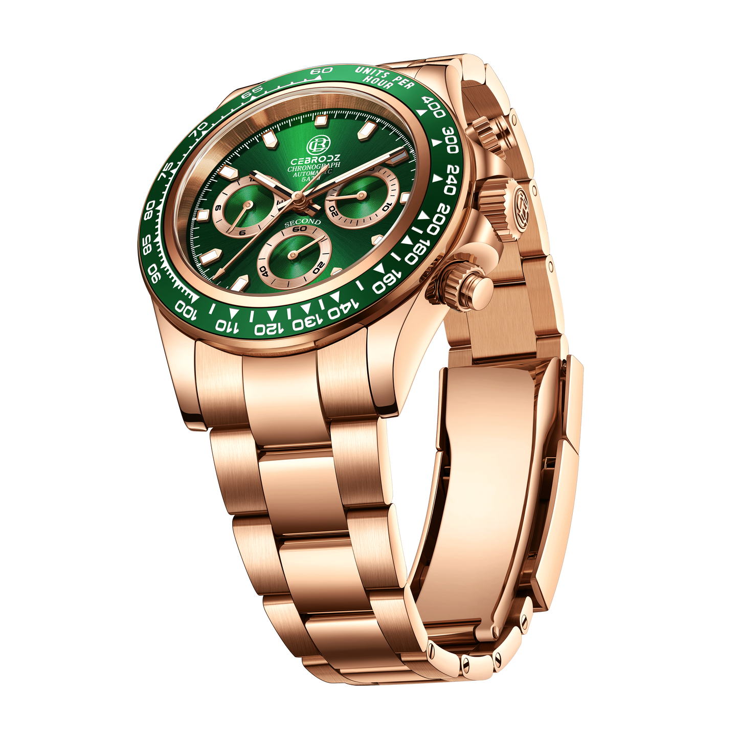 CEBRODZ Men's Chronograph Replaceable bezel Ceramic bezel 904L stainless steel Mechanical Automatic machinery 50m waterproof CB1652002GGR