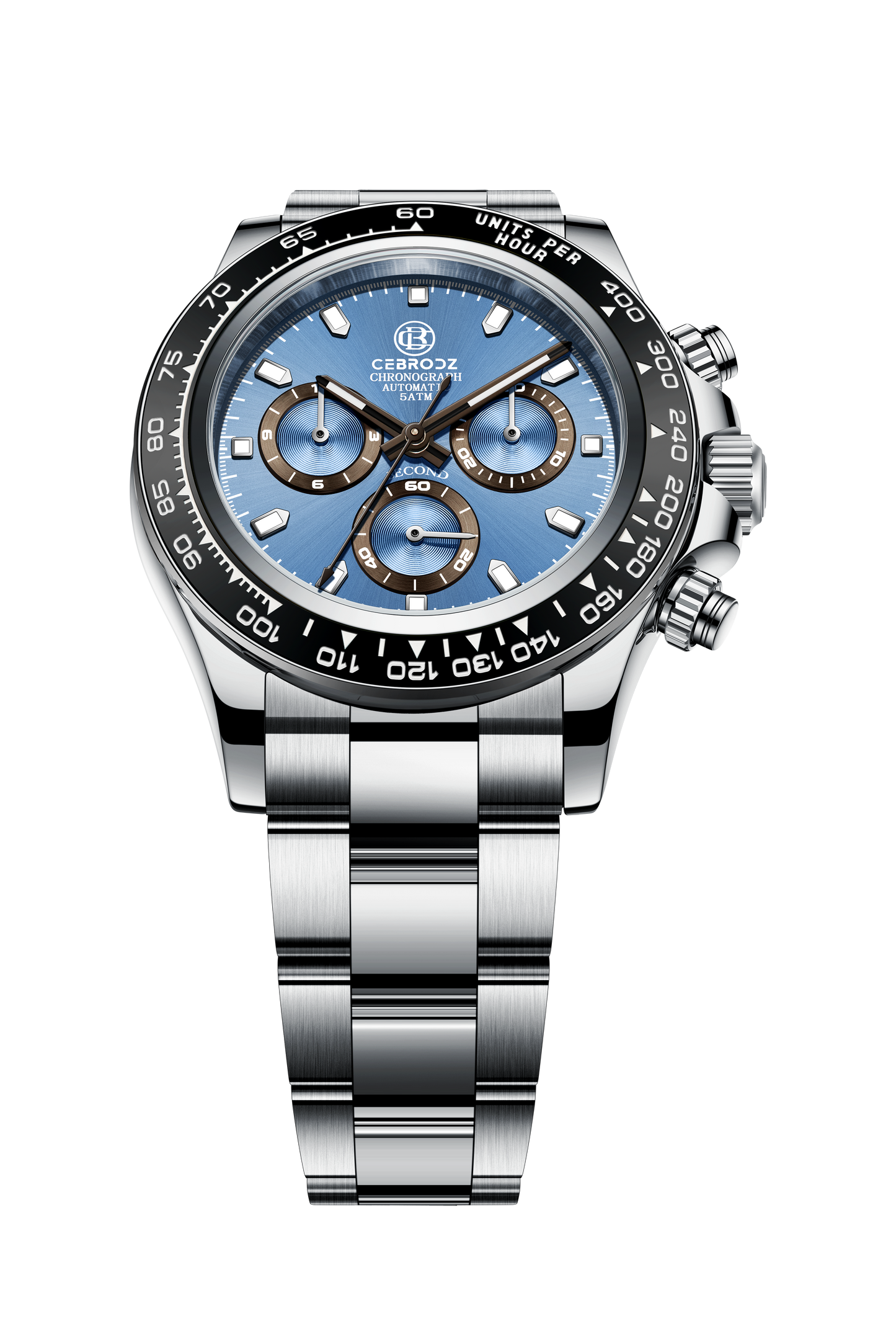 CEBRODZ Men's Chronograph Automatic machinery Replaceable bezel 904L stainless steel Mechanical 50m waterproof CB1652002SB
